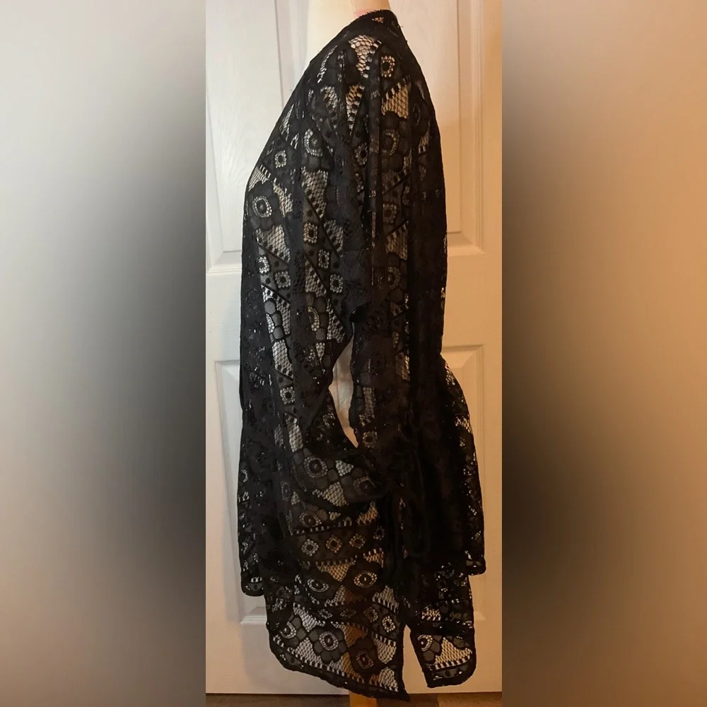 CJ Banks Black Lace Kimono Coverup One Size‎ Medium Large XL